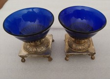 antiche sale e pepe argento 800 vetro blu cobalto