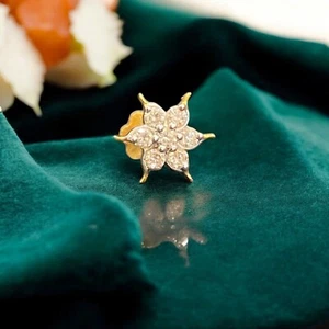 Pavé 0,15 Cts Runde Brillantschliff Diamanten Sunburst Nasenstecker 18K Gelbgold - Bild 1 von 10