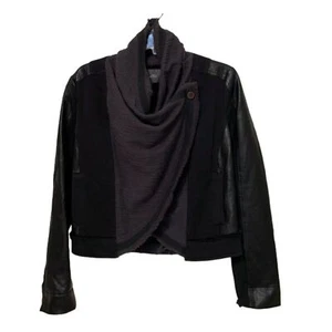 Miss Me Womens Jacket Small Dark Gray Black Mixed Media Faux Leather Moto Biker - Picture 1 of 14