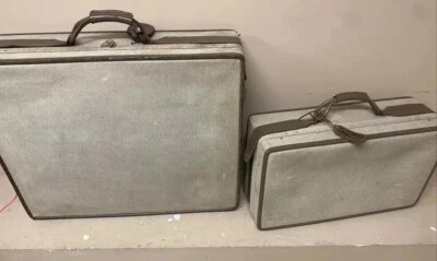 Vintage Hartmann Luggage Suitcase Set 2 Piece Tweed Belted Leather Travel USA - Image 1 of 4