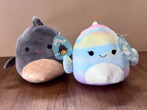 Squishmallows Nwt 8” Khalil Black Koi Fish New Plush 7” Canda Rainbow Fish Set - Picture 1 of 2