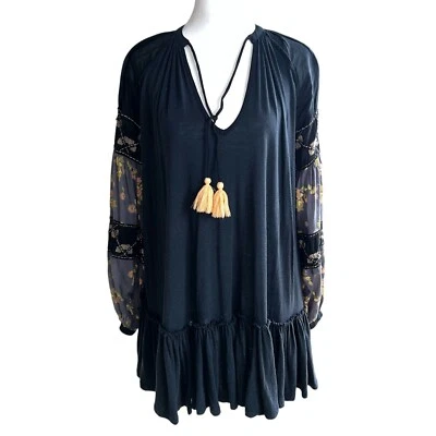 Blusa bohemia Free People túnica floral manga globo negra para mujer talla M Foto 1 de 4