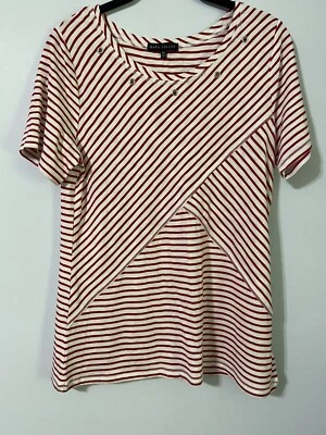 Napa Valley Women’s Top Shirt Red White Stripes - silver grommets, geometric PM - Imagem 1 de 3