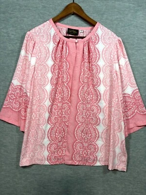 Bob Mackie Cárdigan Chaqueta Kimono 2X Usable Arte Rosa Paisley Frente Abierto Foto 1 de 4