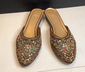 Coconuts by Matisse Genie Beaded Embroidered Brown Satin Boho Slide Mule 6.5M - Picture 1 of 8