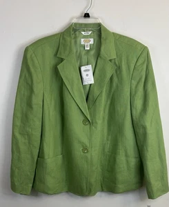 Blazer donna TALBOTS verde 100% lino 20W manica lunga foderato tasca giacca carriera - Foto 1 di 13
