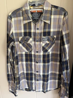 Superdry Shirt Mens Medium Gray Navy Yellow Plaid Button Down Long Sleeve Casual - Image 1 of 3