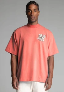 SikSilk Herren Oversized Drop Shoulder Crew Neck Logo T-Shirt Tee Pink - Bild 1 von 11