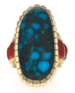Anello dichiarazione Godber-Burnham naturale di alta qualità in oro 18 carati di Isiah M. Begay - Foto 1 di 6