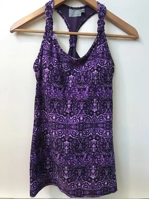 Athleta women's tank top Shelf Bra yoga tennis running Size XXS Purple Print - Image 1 of 3