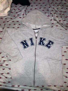 Nike Hoodie Kids Size Small Zip Up Spell Out Embroidered Gray Tag Y2k - Picture 1 of 2