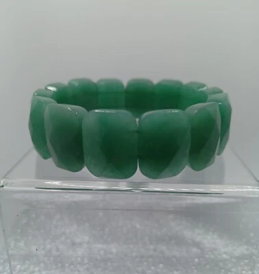 Green Aventurine Stretch Bracelet Large Faceted Rectangle Shape Stones - Image 1 of 4