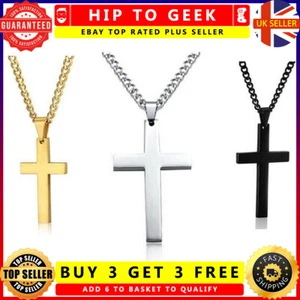 Collar Cadena Crucifijo Cruz Joyería Colgante Oro Plata Negro Reino Unido - Imagen 1 de 18