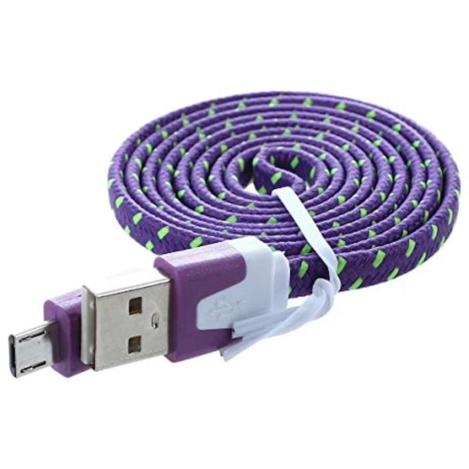 Cable de carga de datos trenzado de tela de fideos planos MICRO USB PARA Samsung galaxy s6 s7+ Foto 1 de 4