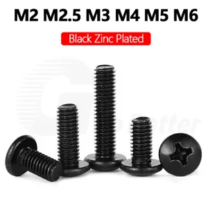 M2/3/4/5/6 Phillips Pan Truss Head Machine Screws Bolts Black Zinc-plated Steel - Picture 1 of 69