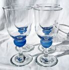 Four Vintage Wine Glasses ~ Blue Glass Stem ~