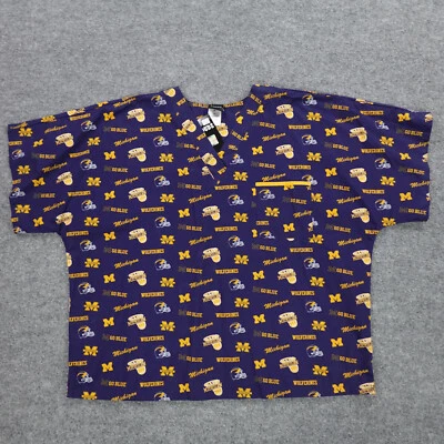 University Of Michigan Wolverines Scrub Top 2X Football Basketball NCAA Logo - Image 1 of 4