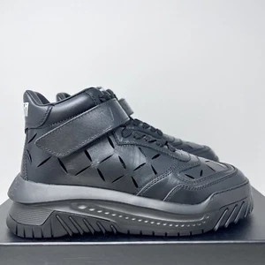 Versace Odissea High Top Men's Leather Sneakers Size 41 EU/ 8 US Triple Black - Picture 1 of 9