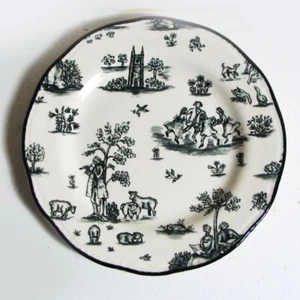 Wood & Sons Toille de Jouy , Black White Salad Lunch Plate 7-3/4" Wide, Pristine - Picture 1 of 10