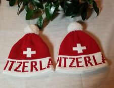 Lot Of 2  Twins Switzerland Beanies- Cap - Knit Hat Cross Swiss Rescue Army 