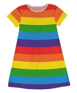 Monday's Child Red & Blue Rainbow Stripe Short-Sleeve A-Line Dress (Kids 18) - Picture 1 of 1