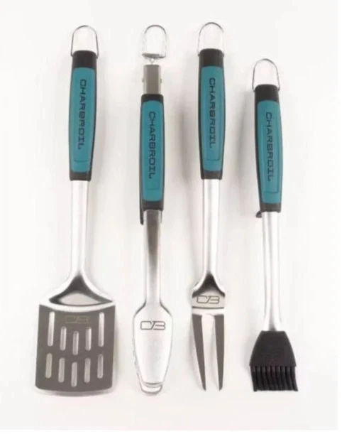 Charbroil Comfort-Grip 4-Piece BBQ Grill Turquiose Tool Set Heat Resistant
