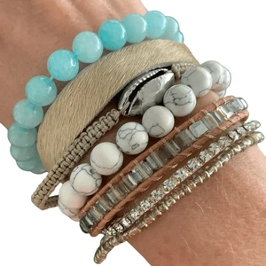 Braga Boho Cuff Bracelet with Beads, Shell Crystals Beachy by Victoria Emerson - Picture 1 of 6