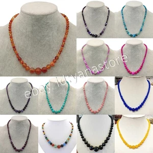 Fashion 6-14mm Mehrfarbig Jade Edelstein Rund Perlen Abschluss Halskette 18 Zoll - Bild 1 von 116