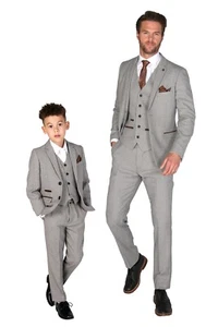 Traje de tweed para hombre y niño ajuste a medida boda oficina formal crema conjunto a juego - Imagen 1 de 25