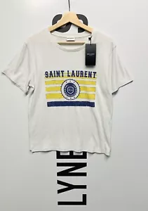 Saint Laurent 1971 SL Flag Logo Ivory T-Shirt - Size Small - RRP £325 - Picture 1 of 7