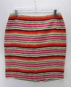 Talbots Skirt Women Petites 8P Orange Pink Linen Straight Lined Striped Career - Picture 1 of 7