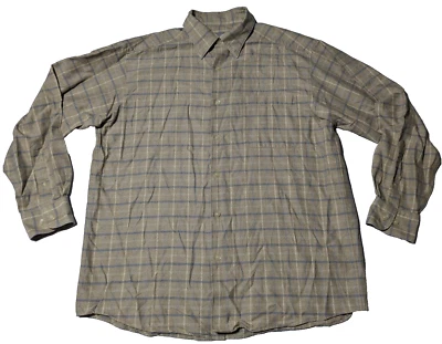 Camisa con botones de manga larga de algodón a cuadros azul caqui grande TALBOTS para hombre Foto 1 de 4