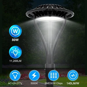 KUKUPPO Led Post Top Light 80W with Photocell Outdoor Garden Yard Pole Light ETL - Picture 1 of 12