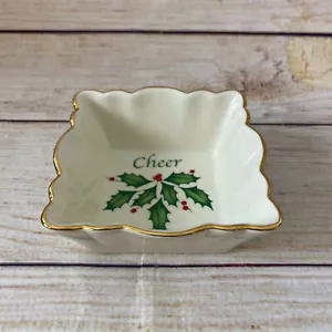 Lenox Holiday quadratische geriffelte Schale - Cheer 4,25" Goldrand Weihnachten - Bild 1 von 6