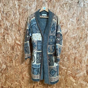Vintage St Michael Cardigan Wool Abstract Brown & Grey (UK Size 10 / EUR 38) - Picture 1 of 11