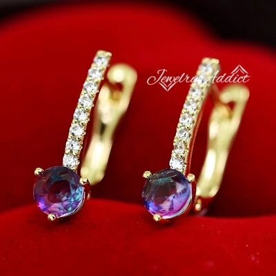 9K YELLOW GOLD Filled WOMENS FASHION Ultra Purple Dangle Oval HOOP EARRINGS Gift - Изображение 1 из 4