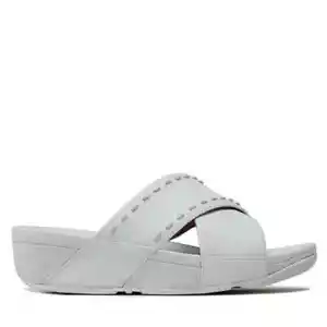 Sandalias cruzadas FitFlop Lulu GB2-A45 para mujer cuero azul espuma de mar tachuela de goma - Imagen 1 de 35