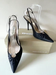 DUNE BLACK SATIN DIAMANTE TRIM SLINGBACK HEELS SIZE 7.5/41 - Picture 1 of 6