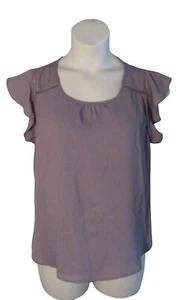 Haute Monde L Purple Shirt Top Blouse Flutter Sleeve - Picture 1 of 3
