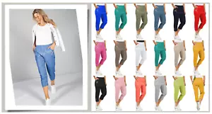 Womens Capri Trousers Ladies Elasticated Waist Shorts Cropped Pull On Pants - Picture 1 of 11