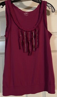 Ann Taylor LOFT Bohemian Raw Edges Beaded Front Size S Sleeveless Cotton Blend T - Image 1 of 4