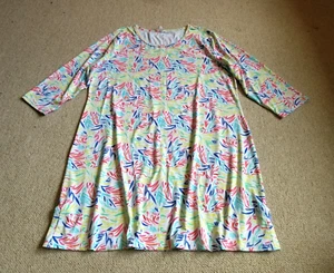 Womens Dress-LULU B-white/yellow/red patterned stretch knit tunic 3/4 sleeve-XL - Picture 1 of 4