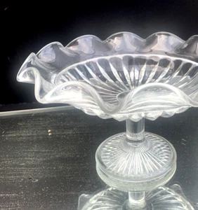 Vintage Footed Crystal Pressed Glass Cake Stand Compote 22cm - Picture 1 of 7