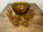 Tiara Indiana Glass Sandwich Amber Punch Bowl With 10 Cups