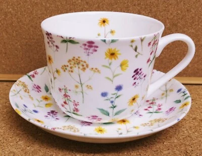 Meadow Flowers Cup Saucer Bone China Breakfast 15oz Jumbo Large Floral Decor UK - Image 1 of 4