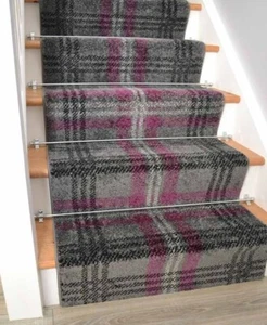 Purple Stair Runner Rugs Carpet Very Long Hallway Hall Tartan Design ANY Length - Picture 1 of 5