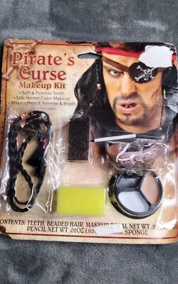Pirate's Curse Makeup Kit Halloween Costume Teeth & Eye Patch Kit NEW - Image 1 of 3