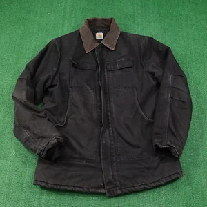 VINTAGE CARHARTT C26 BLK FULL ZIP QUILT LINED DUCK CANVAS JACKET SIZE XL  - Picture 1 of 12