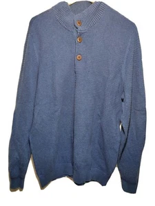 G.H. Bass & Co. Men's Quarter Button Up Sweater Mock Neck Sz Large Blue Waffle - Picture 1 of 6