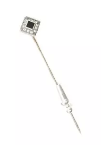 Art Deco Silver Stick Pin with Swarovski Crystals and Black Inlay - Picture 1 of 3